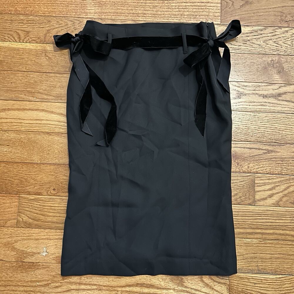 Tom Ford Black Pencil Midi Skirt Velour Belt Lined Preppy Classy Event Size 6